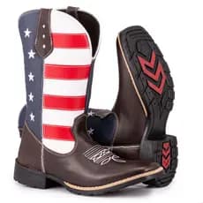 Bota Texana Masculina Country Bico Quadrado Solado De Borracha Bordado EUA