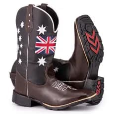 Bota Texana Masculina Country Bico Quadrado Solado De Borracha Bordado Inglaterra