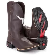Bota Texana Masculina Country Bico Quadrado Solado De Borracha Bordado Touro Vazado