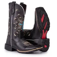Bota Texana Feminina Country Bico Quadrado Solado De Borracha Bordado Cruz Normal Azul
