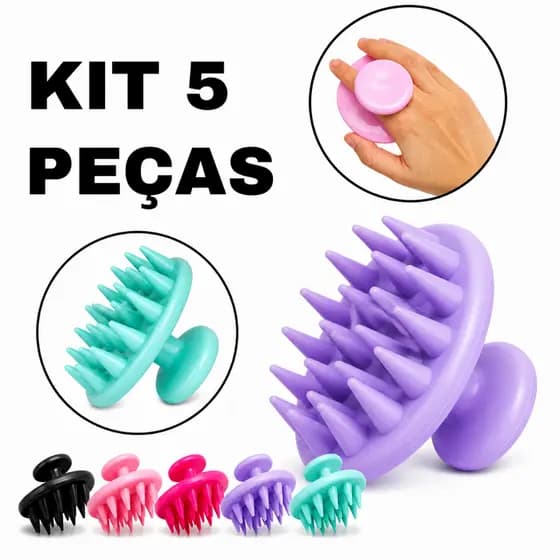Kit 5 Escova Magica Massageador Capilar de Silicone Beauty Flash | Relaxamento + Limpeza Profunda no Banho