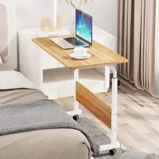 Mesa Mutiuso Mesinha Notebook Com Altura Regulavel e Rodinhas Tablet Cama Sofá Ajustavel Cor da madeira