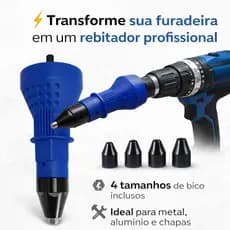 Rebitador Para Furadeira Adaptador Cabeçote Rebitador Profissional com 4 Bicos 2.4 3.2 4.0 4.8mm
