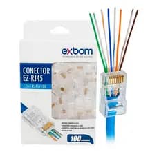 Kit com 100 Conectores RJ45 Vazados – Montagem Fácil e Profissional!