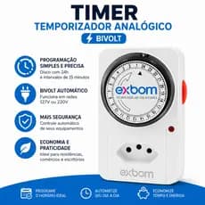 Timer Temporizador Analógico Bivolt 110V 220V 24h 48 Programações Tomada Programável 10A