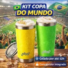 Kit 2 Copos Térmicos Brasil 591ml Inox com Tampa e Abridor Verde e Amarelo Copa