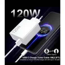 Carregador 120W Turbo Power Xiaomi Cabo 6A Usb com Saída Tipo-C +Protetor de Cabo