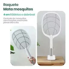 Raquete Elétrica Dobrável LED Recarregável USB - Mata Insetos com Proteção Contínua