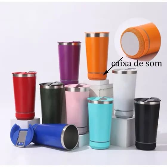 kit com 10 Copo Térmico Inox 470ml com Bluetooth para Música
