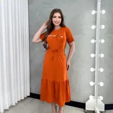 Conjunto Feminino Midi Estampa Frase De Fé– Blusa + Saia Com Babado No Algodão