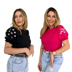 KIT BLUSA FEMININA MANGA PRINCESA BUFANTE ALGODAO NÃO ENCOLHE SILKADA VARIEDADES CORES