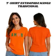 Blusa Feminina 100% Algodão Manga Curta Tradicional Estampa Amor Várias Cores