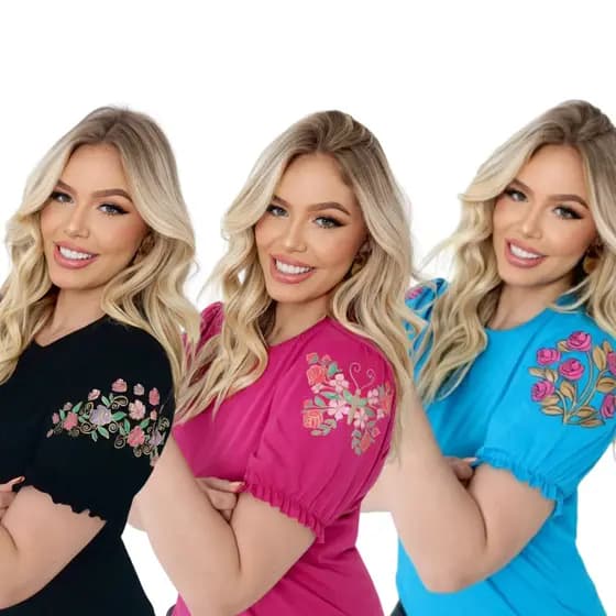 Kit 3 Blusas Femininas Manga Princesa Estampada – Elegância, conforto e estilo
