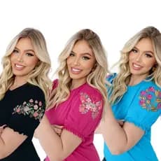 Kit 3 Blusas Femininas Manga Princesa Estampada – Elegância, conforto e estilo