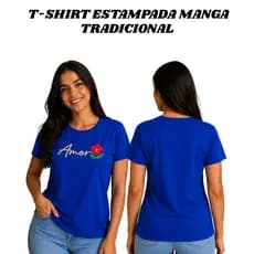 Blusinha Baby Look Feminina Manga Tradicional Curta Estampa Termocolante Amor