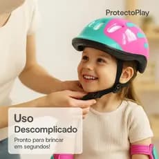 Kit Protecao Completo Infantil 7 Pecas Capacete Joelheira Cotoveleira Luva Proteção Rosa