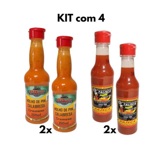 Kit 4 Molhos de Pimenta Calabresa e Malagueta - 150ml (PET)
