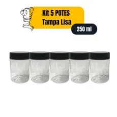 Kit 5 Potes Para Alimentos Redondo Tampa Lisa - 250ml PET