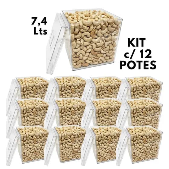 Pote Expositor Organizador Acrílico 7,4 Lts Quadrado Kit c/ 12