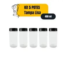 Kit 5 Potes Para Alimentos Redondo Tampa Lisa - 400ml PET