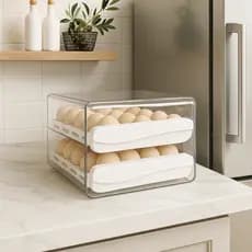 Porta Ovos 2 andares Organizador de Geladeira Gaveteiro Duplo Branco Empilhavel Casa Cozinha