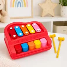 Piano Xilofone 2 em 1 Brinquedo Musical Infantil com Baqueta Montessori Educativo e Didático