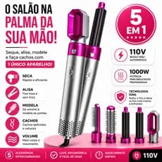 Escova Secadora 5 em 1 Multifuncional 110V Air Styler Seca Alisa Modela Cacheia Escova Elétrica AJ-G15-R