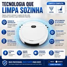 Robô Aspirador de Pó Recarregável 2800Pa Sensor de Obstáculos Filtro HEPA 110V Limpeza Automática