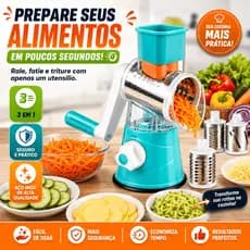 Ralador de Legumes Manual 3 em 1 Giratório Aço Inox Fatiador Multiuso com Ventosa BP-15014