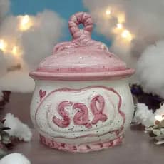 Saleiro Laço Rosa Coração c/ Tampa Cerâmica Pintado á Mão 500ml