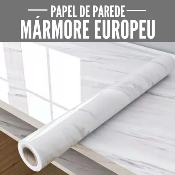 Papel de Parede Adesivo Para Cozinha Mesa Quarto Brilhante Lavável Mármore 3M x 60cm Resistente Agua
