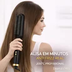 Escova Alisadora  GoldMix Preta 5 em 1 Bivolt  Premiun – Cerâmica 200°C | Alisa, Modela, Hidrata e Anti-Frizz Alinha