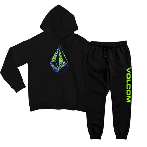 Conjunto Moletom Volcom Diamond Algodão Streetwear Skate Surf Com Capuz Adulto e Infantil Unissex