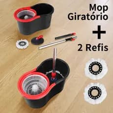 Haosin Mop Giratório Esfregão 360° Regulável com Refil Balde Rodinha Cabo 2 Refil de microfibra 8 Litros