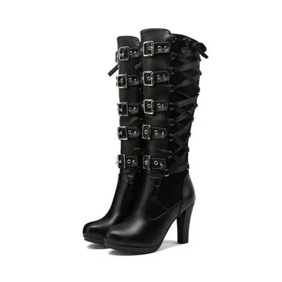 Calçados e botas de outono e inverno, novas botas femininas retrô moda com sapatos femininos com sola de borracha botas de cavaleiro