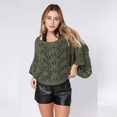 Blusa Feminina Saida De Praia Rendada Tricot Com Efeito Crochê Moda Blogueira