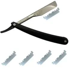 Navalha Navalhete Profissional Barbeiro + 5Lâminas Aço Inox Acabamento Barba Sobrancelha