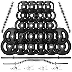 Kit 100Kg Anilhas de Ferro e Barras de 40cm e 1.50m + Barra W 1.20m
