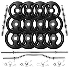 Kit de Anilhas Ferro Fundido 40Kg + 02 Barras 40cm + 01 Barra 120cm + 01 Barra W