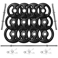 Kit 40Kg em Anilhas de Ferro com Barras de 40cm e Barra de 1.20m