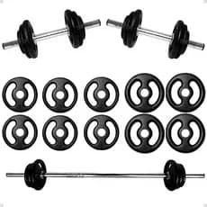 Kit Anilhas 1 Kg e 2Kg total 14Kg com 2 Barras 40Cm e 1 Barra 120Cm de Ferro com Presilhas Treino