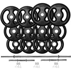 Kit Anilhas Ferro 50kg + 2 Barras 40cm + 1 Barra 120cm
