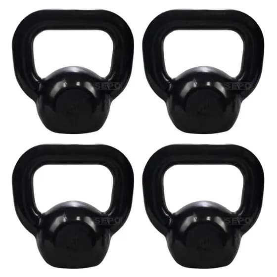 Kit 4 Unidades de Kettlebells Emborrachados Preto de 4Kg