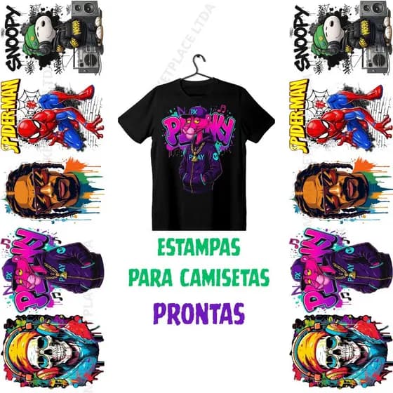 DTF Textil Estampa Para Camiseta 5 Estampas Tamanho A4 Arquivo Pronto Envio 24hs