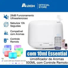 Umidificador Difusor Aromatizador 500ml Ultrassônico Estilo Branco com Led 7 cores com controle