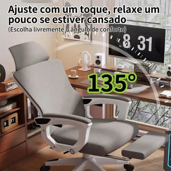 Cadeira Ergonômica Presidente Reclinável Com Apoio Para Os Pés Tela Mesh Suporte Lombar Braço 6D 150kg Escritório