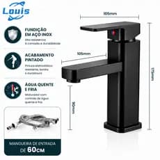 Louis Torneira para Banheiro Inox Monocomando com Acabamento Cromo Premium, Design Moderno e Alta Durabilidade