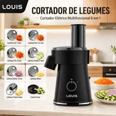 Cortador de Legumes Elétrico 8 em 1 Ralador Fatiador Processador de Alimentos Bocal 80mm