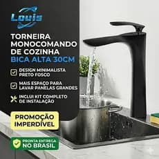 Louis Torneira Monocomando Banheiro Quente Fria Bica Alta Misturador Para Cuba Apoio