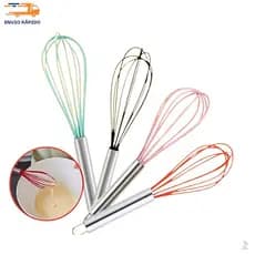 Batedor Ovos Inox 30 Cm Fuê de Silicone Para Misturar Ingredientes